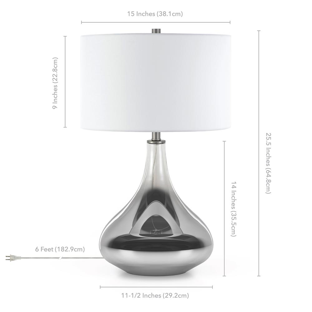 Mirabella 25.5" Tall Table Lamp with Fabric Shade in Smoked Chrome Glass/White. Picture 4