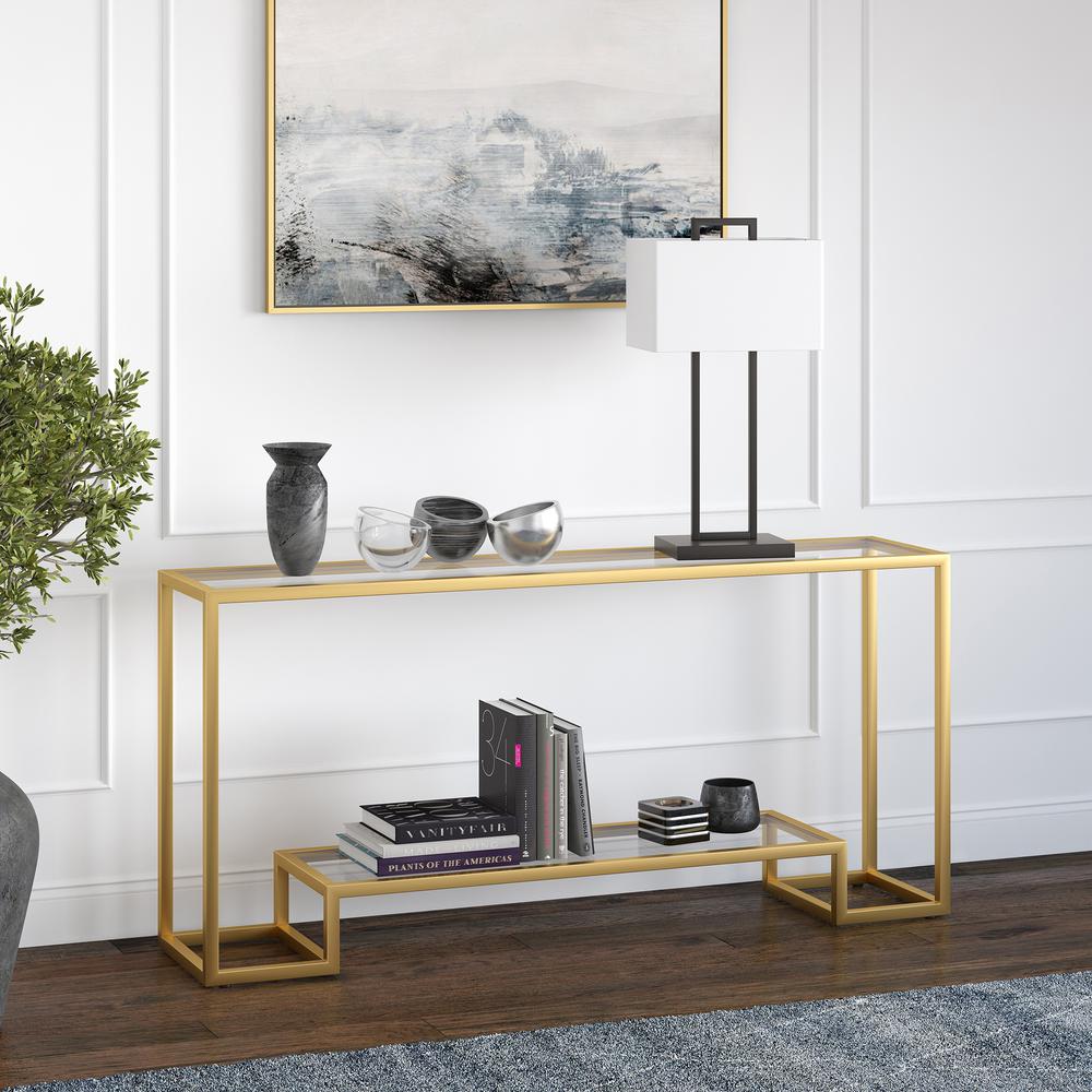 Athena 64'' Wide Rectangular Console Table in Gold. Picture 2