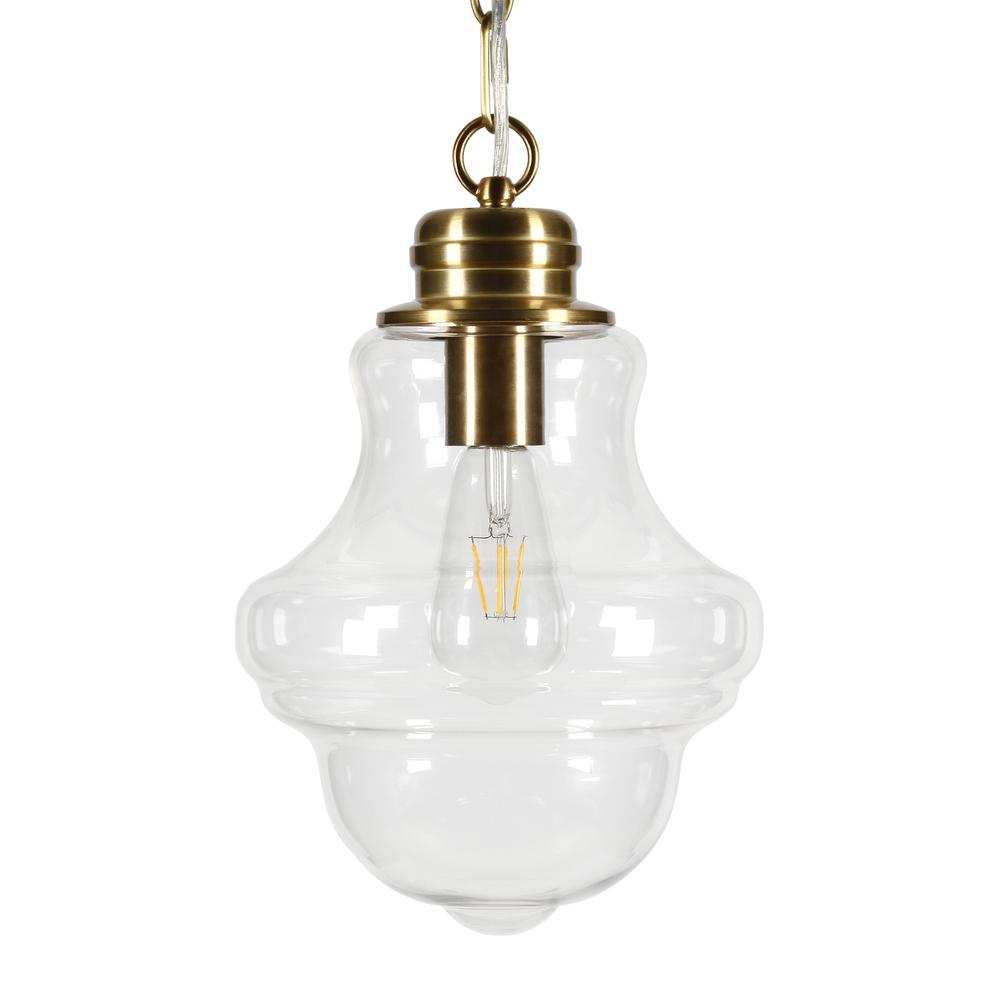 Annie 9.13" Wide Pendant with Glass Shade in Brass/Clear. Picture 1