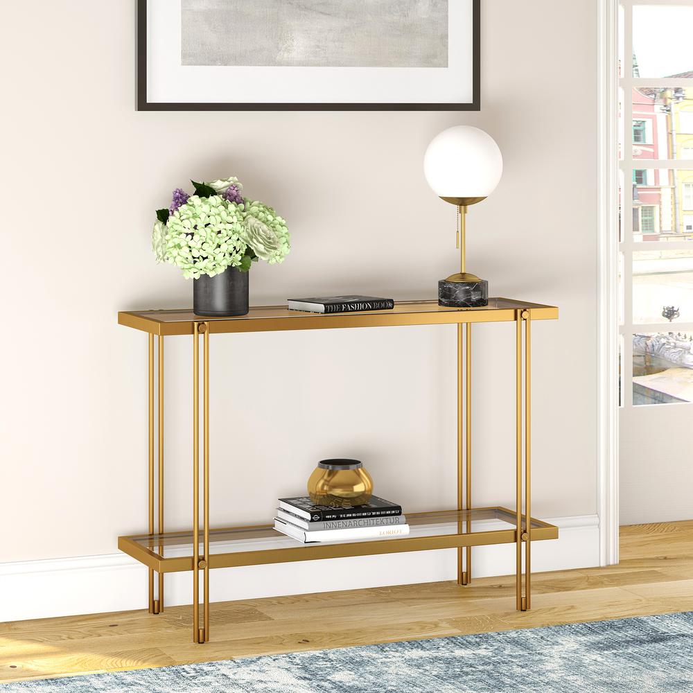 Inez 42'' Wide Rectangular Console Table in Brass. Picture 2