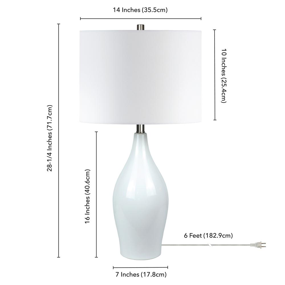 Bella 28.25" Tall Porcelain Table Lamp with Fabric Shade in White/White. Picture 4