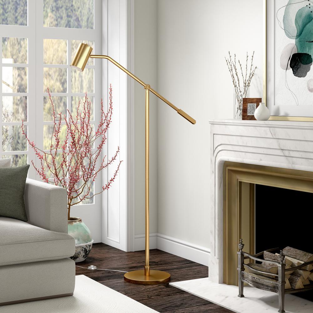 Willis Pharmacy Floor Lamp with Metal Shade in Brass/Brass. Picture 4