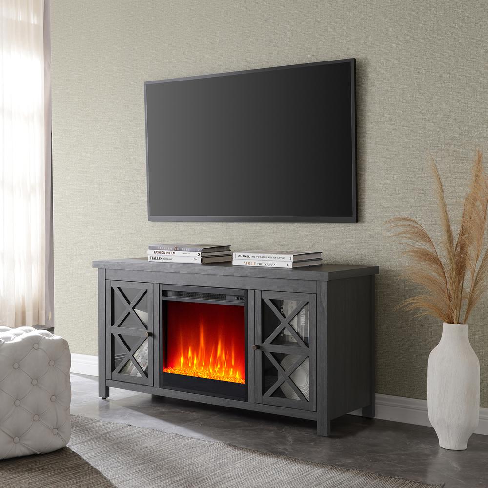 Colton Rectangular TV Stand with Crystal Fireplace for TV's up to 55" in Charcoal Gray. Picture 2
