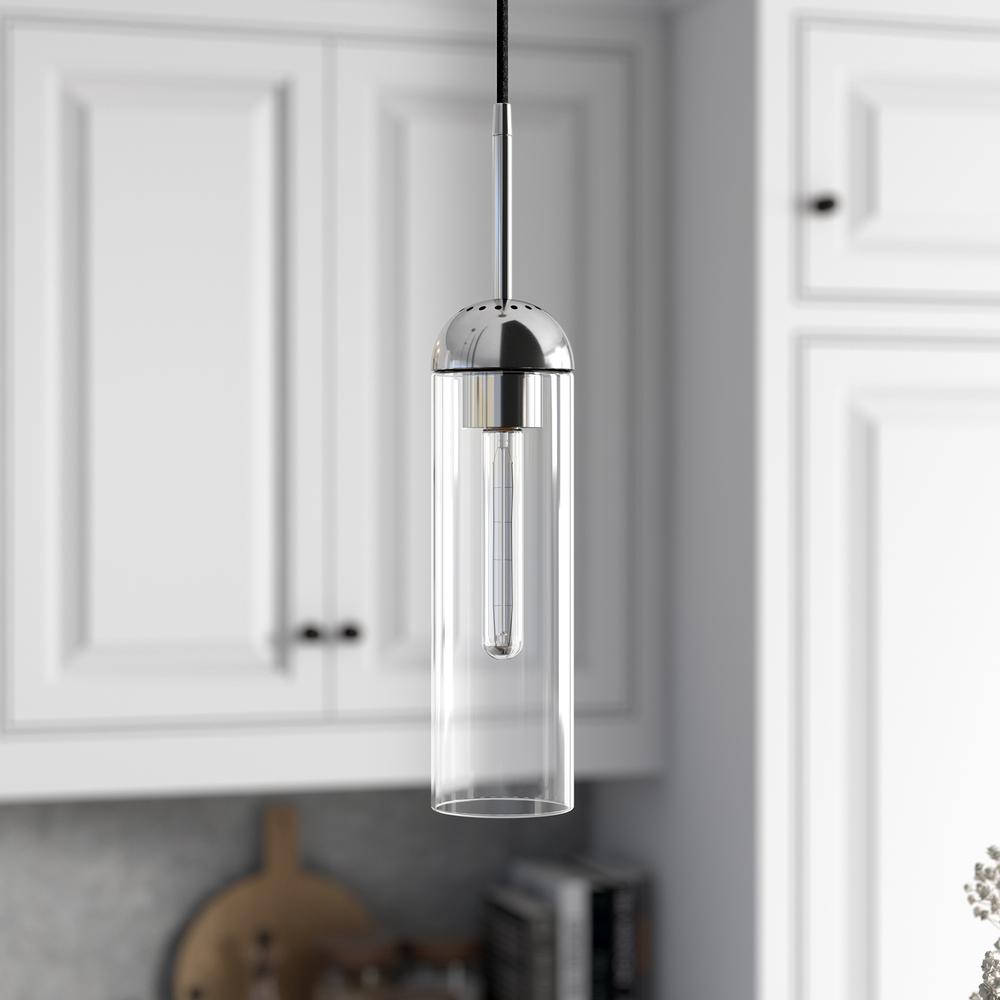 Kagan  3.5" Wide Pendant with Glass Shade in Polished Nickel/Clear. Picture 2