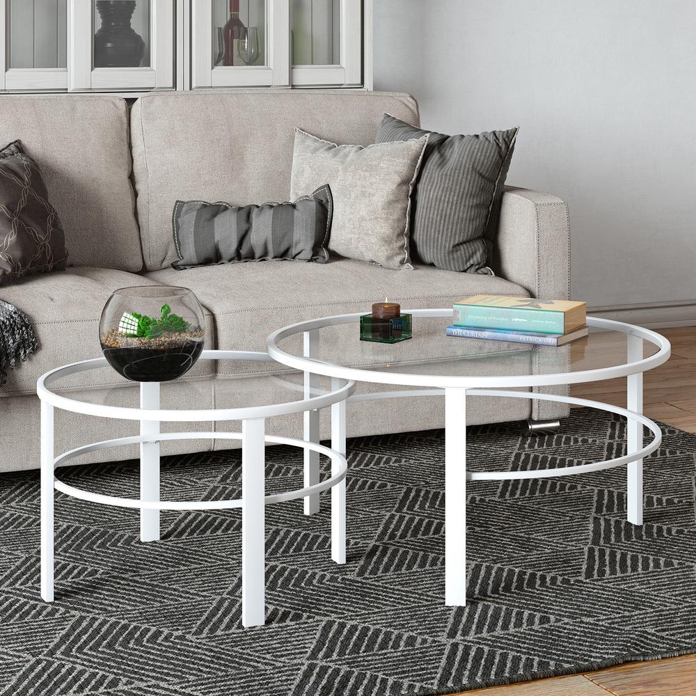 Gaia Round Nested Coffee Table in White. Picture 2