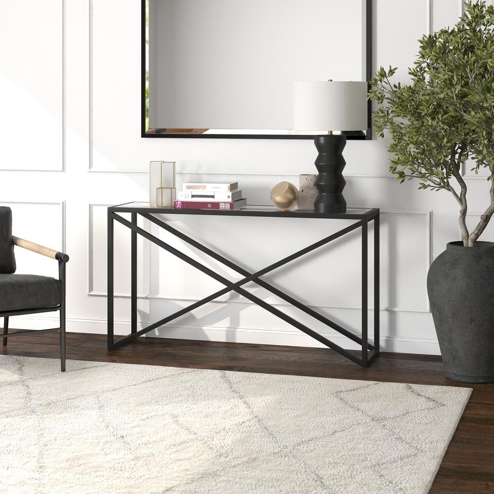 Calix 55'' Wide Rectangular Console Table in Blackened Bronze. Picture 4
