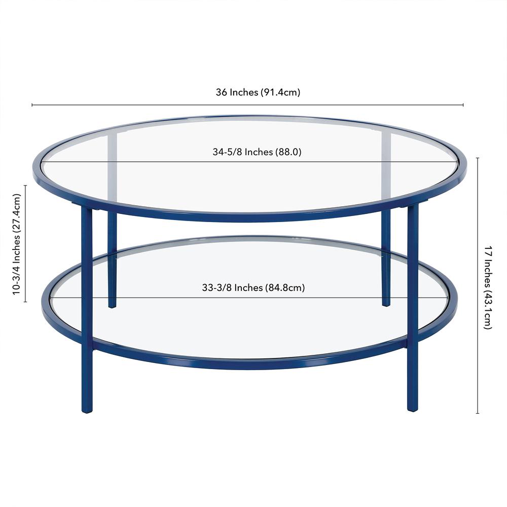 Sivil 36'' Wide Round Coffee Table with Glass Top in Mykonos Blue. Picture 5