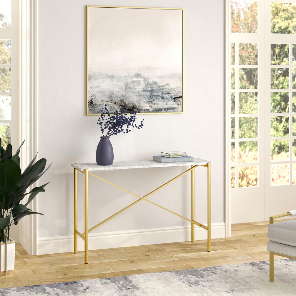 Braxton 46'' Wide Rectangular Console Table with Faux Marble Top in Gold. Picture 4