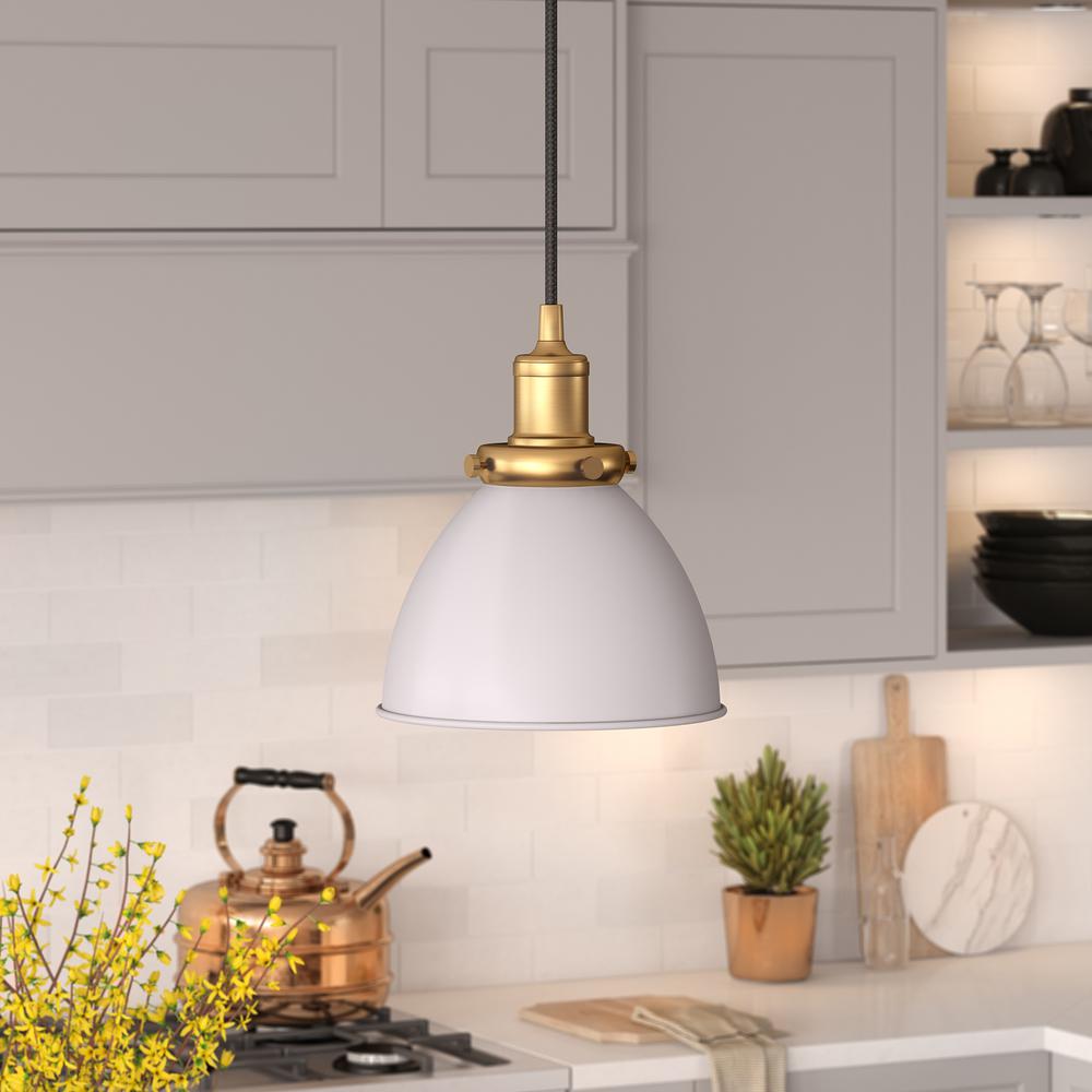 Madison 8" Wide Pendant with Metal Shade in Cool Gray/Brass/Cool Gray. Picture 2