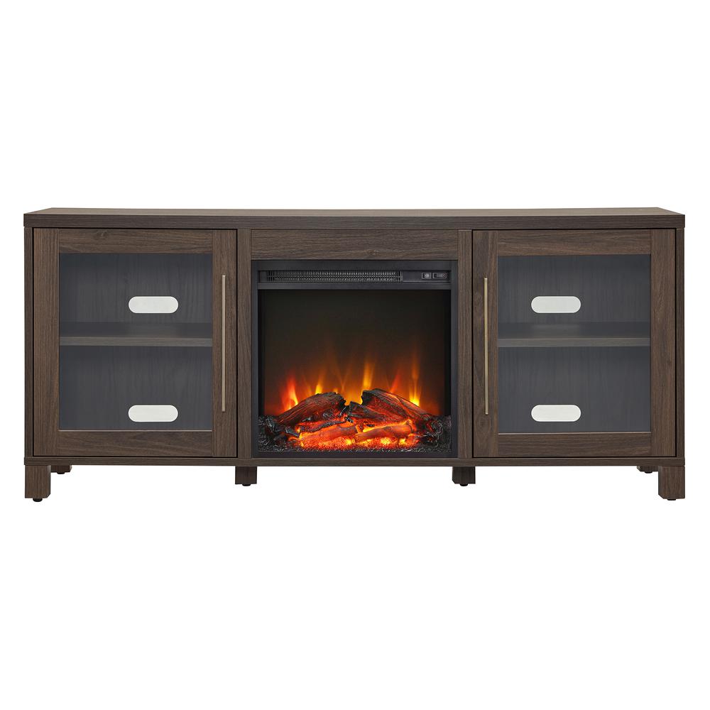 Quincy Rectangular TV Stand with Crystal Fireplace for TV's up to 65" in Alder Brown. Picture 3