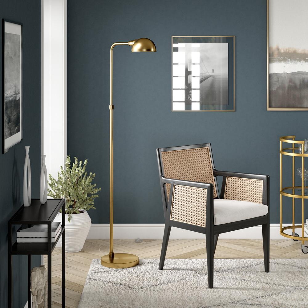 Arundel 66" Tall Integrated LED Floor Lamp with Metal Shade in Brushed Brass. Picture 2