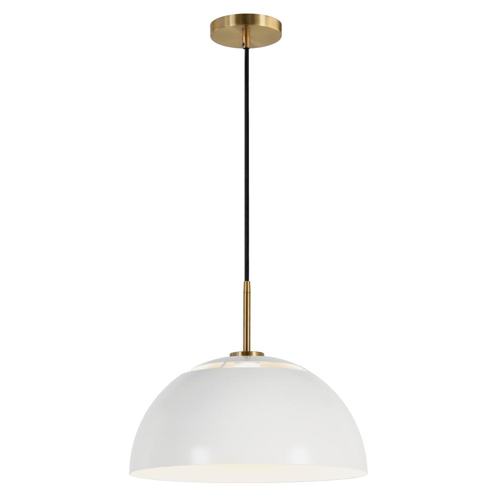 Jordyn 16" Wide Pendant with Metal Shade in White/Brushed Brass. Picture 3