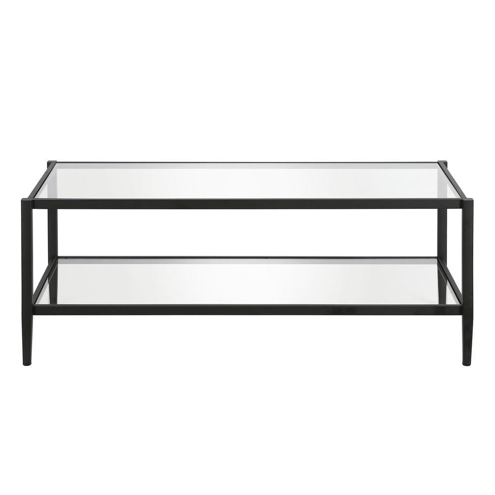 Hera 45'' Wide Rectangular Coffee Table with Glass Shelf in Blackened Bronze. Picture 3