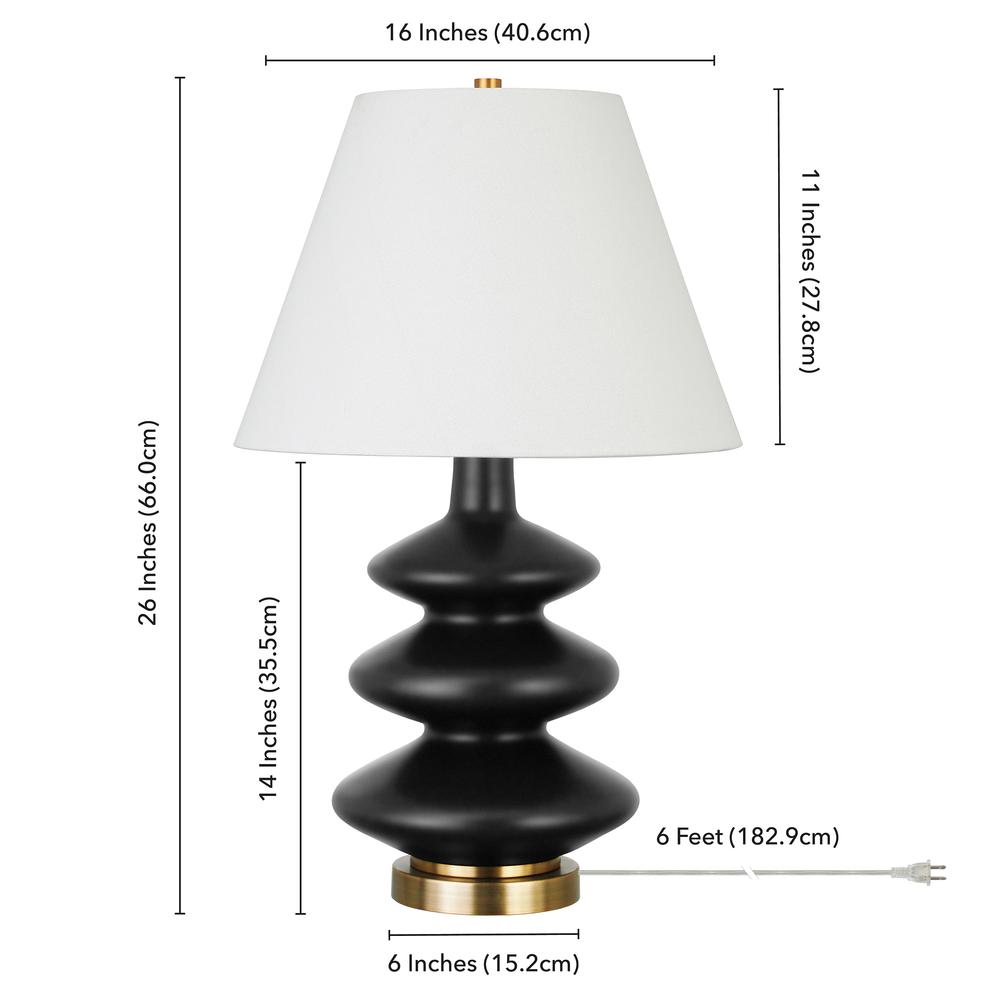 Carleta 26.5" Tall Triple Gourd Table Lamp with Fabric Shade in Matte Black/White. Picture 4