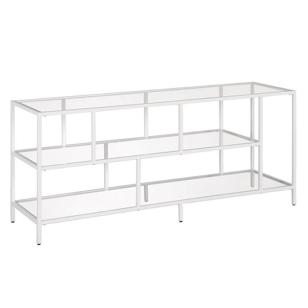 Winthrop Rectangular TV Stand with Glass Shelves for TV's up to 60" in Matte White. Picture 1