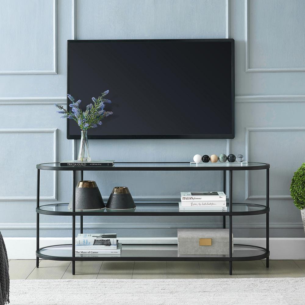 Leif Oval TV Stand for TV's up to 60" in Blackened Bronze. Picture 4