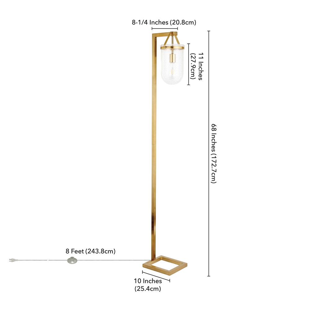 Shiloh 68" Tall Floor Lamp with Glass Shade in Brass/Seeded. Picture 4