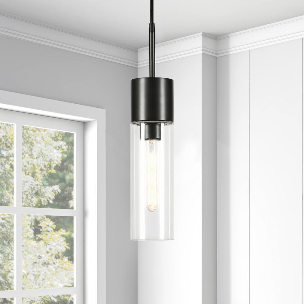 Lance 3.5" Wide Pendant with Glass Shade in Blackened Steel/Clear. Picture 4