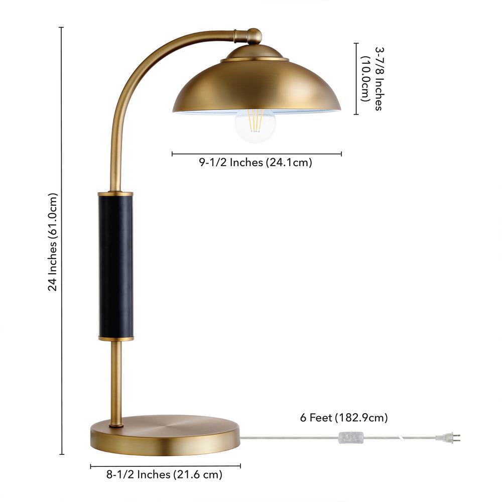 Denton 24" Tall Two-Tone Table Lamp with Metal Shade in Brass/Matte Black/Brass. Picture 4