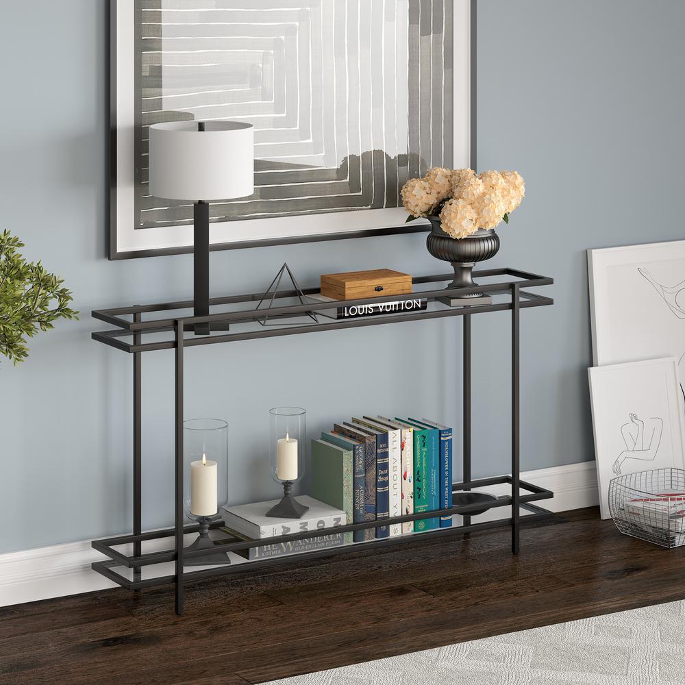 Robillard 25'' Wide Rectangular Console Table in Blackened Bronze. Picture 2