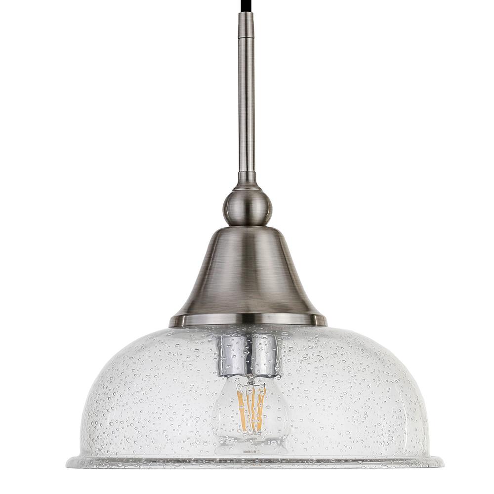 Magnolia 10.75" Wide Pendant with Glass Shade in Brushed Nickel/Seeded. Picture 3