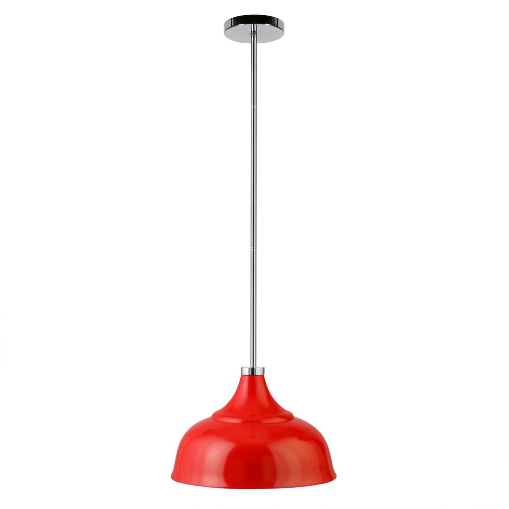 Mackenzie  10.75" Wide Pendant with Metal Shade in Poppy Red/Polished Nickel/Poppy Red. Picture 3