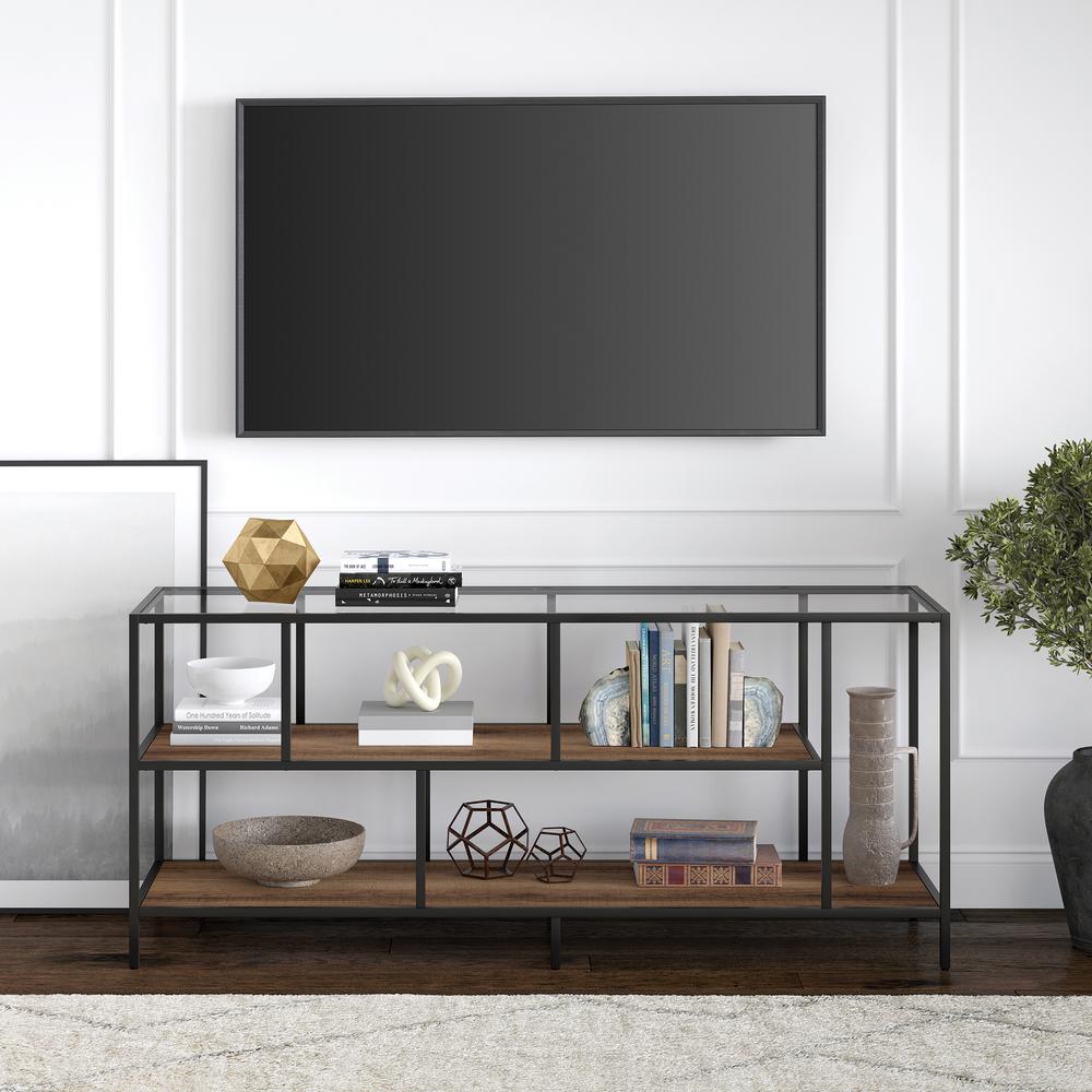 Winthrop Rectangular TV Stand with MDF Shelves for TV's up to 60" in Blackened Bronze/Rustic Oak. Picture 4