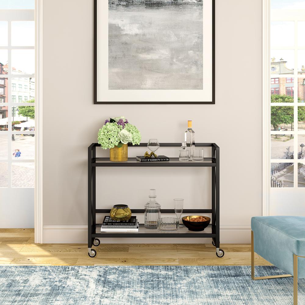 Holly 38'' Wide Rectangular Bar Cart in Blackened Bronze. Picture 4