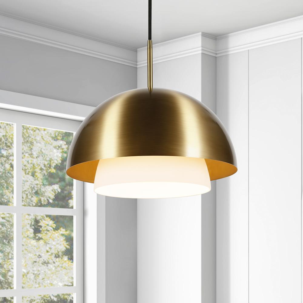 Octavia 15.75" Wide Pendant with Metal/Glass Shade in Brass/Brass and White. Picture 4
