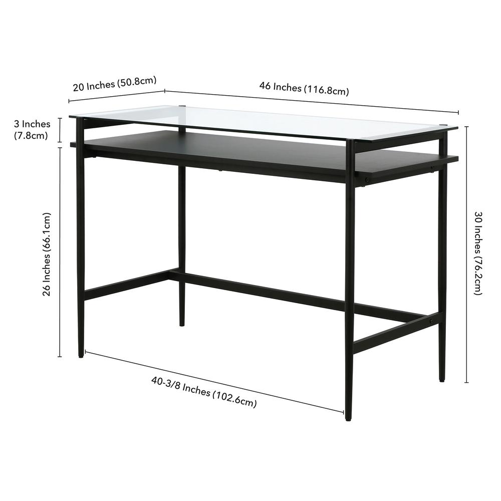 Eaton Rectangular 46'' Wide Desk with MDF Shelf in Blackened Bronze/Black Grain. Picture 5