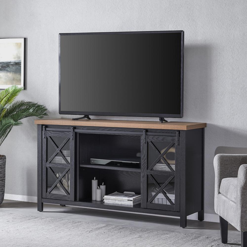 Clementine Rectangular TV Stand for TV's up to 65" in Black Grain/Golden Brown. Picture 2