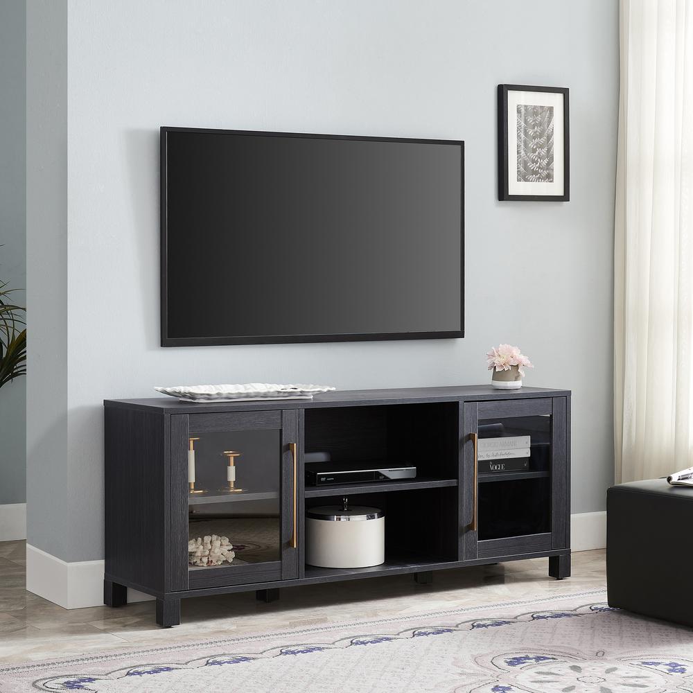 Quincy Rectangular TV Stand for TV's up to 65" in Charcoal Gray. Picture 2