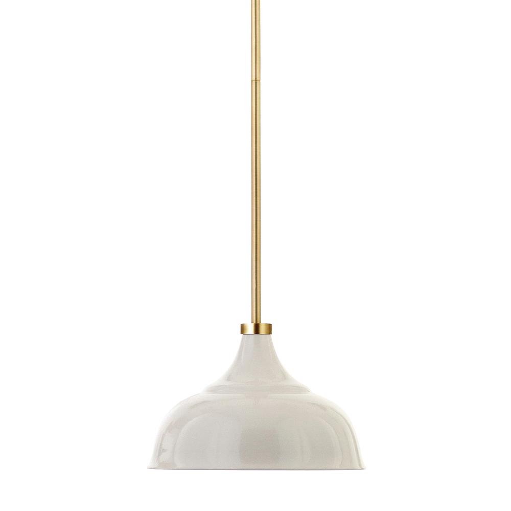 Mackenzie 10.75" Wide Pendant with Metal Shade in Pearled White/Brass/Pearled White. Picture 4
