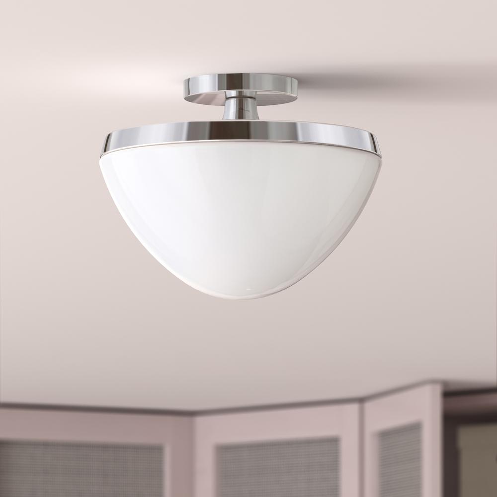 Durant 12.62" Wide Semi Flush Mount with Glass Shade in Polished Nickel/White Milk. Picture 2