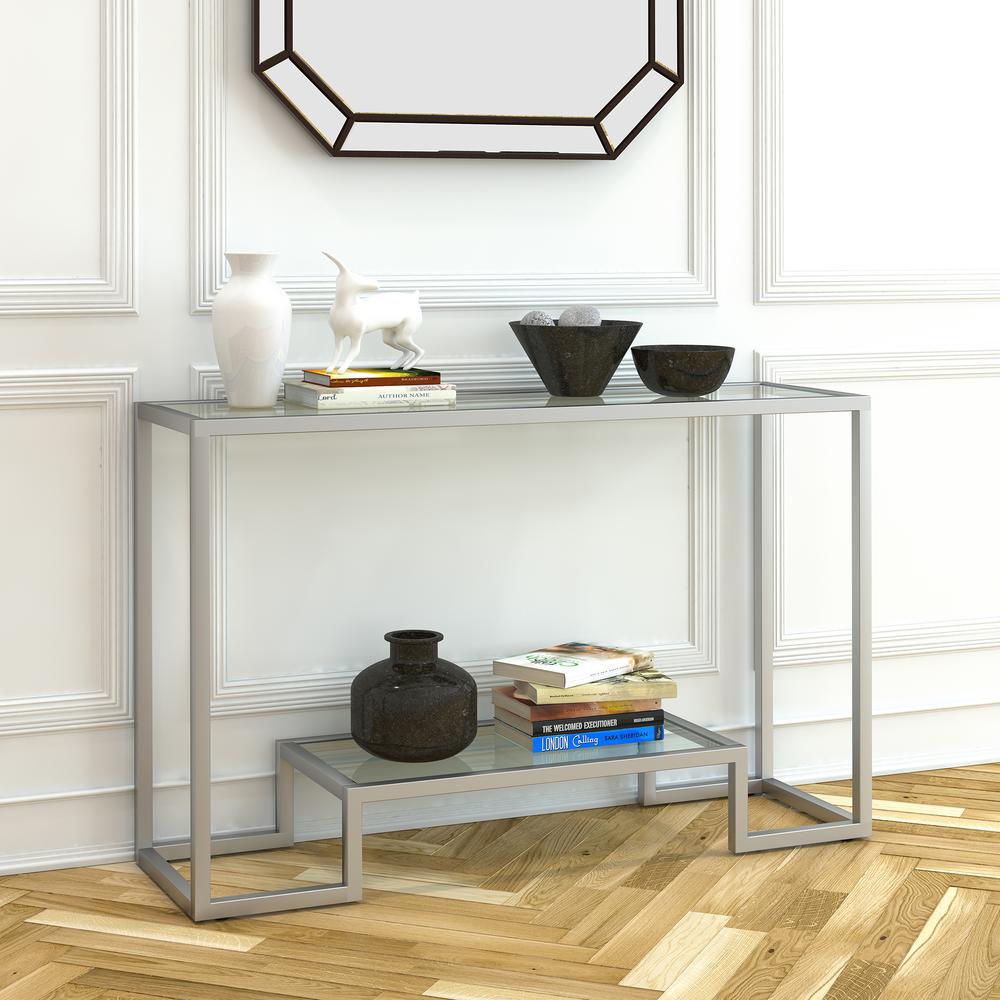 Athena 47.75'' Wide Rectangular Console Table in Satin Nickel. Picture 4