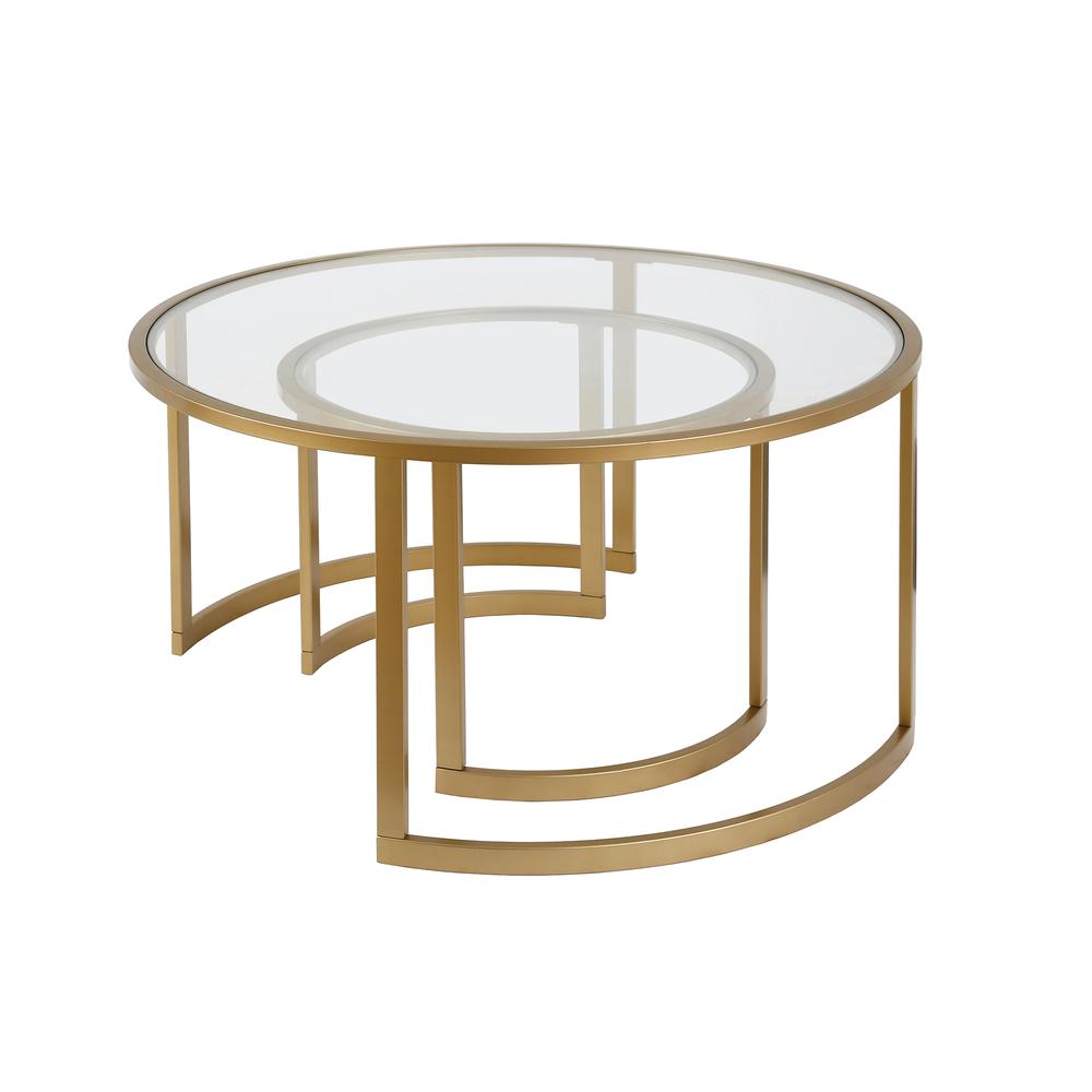 Mitera Round Nested Coffee Table in Brass. Picture 3