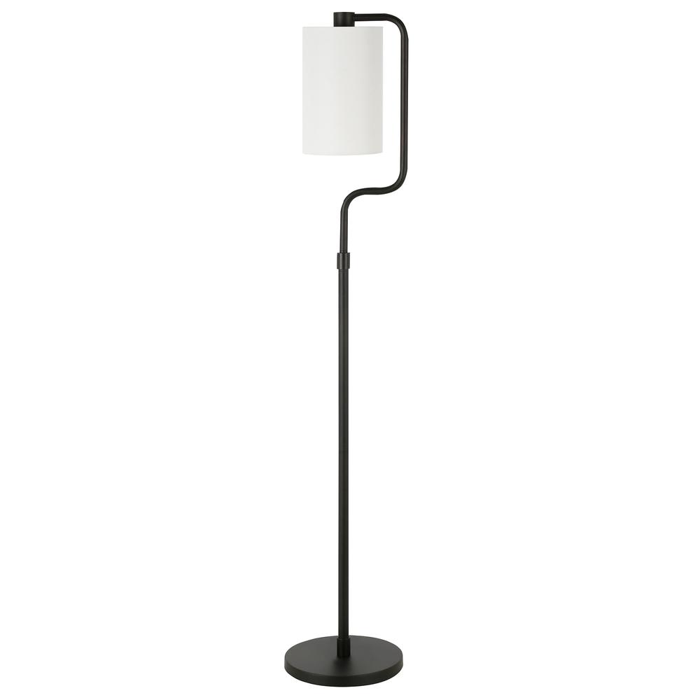 Rotolo 62" Tall Floor Lamp with Fabric Shade in Blackened Bronze/White. Picture 1