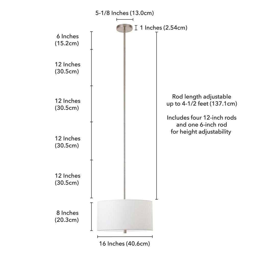 Ellis 16" Wide Pendant with Fabric Shade in Brushed Nickel /White. Picture 5