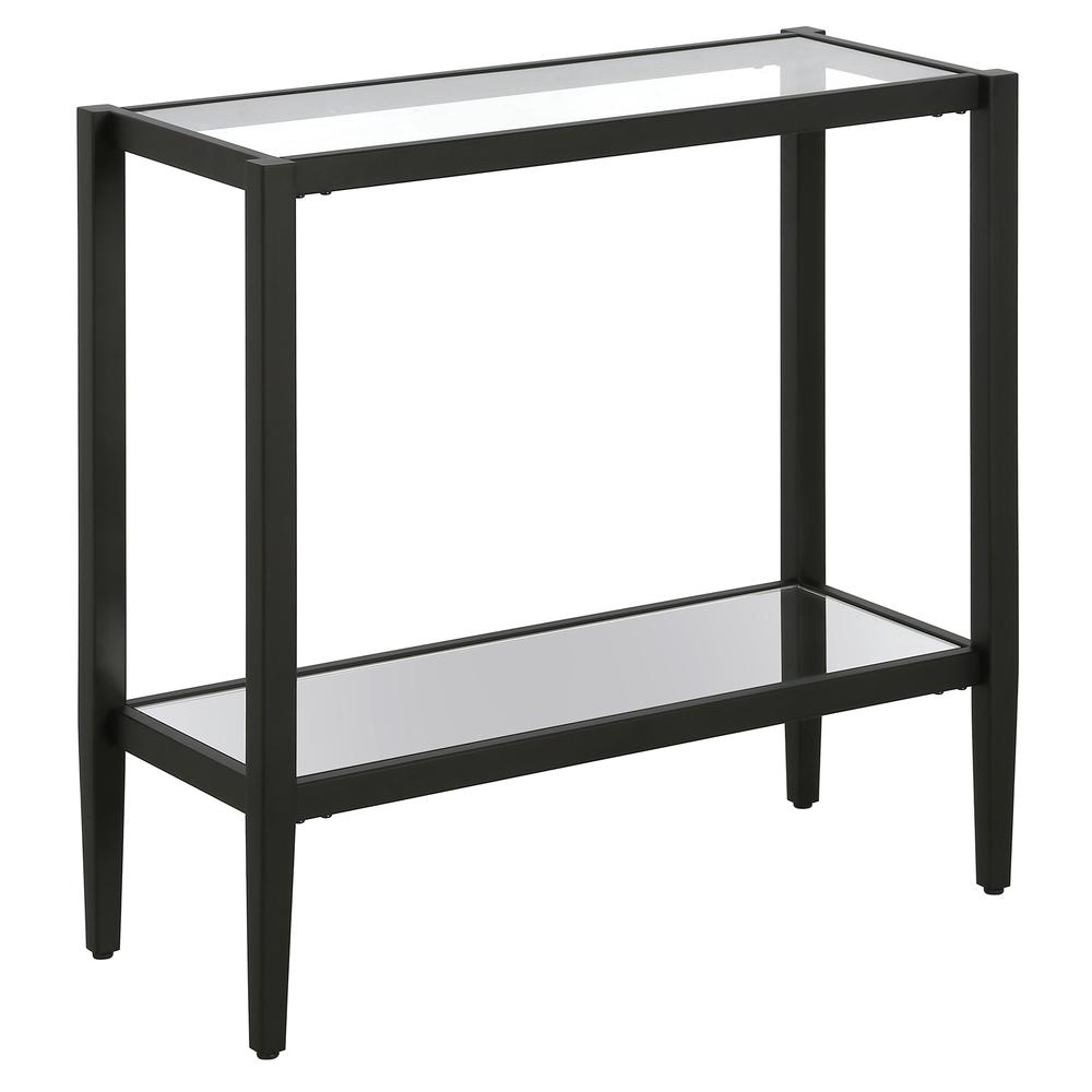 Hera 24'' Wide Rectangular Side Table with Glass Shelf in Blackened Bronze. Picture 1