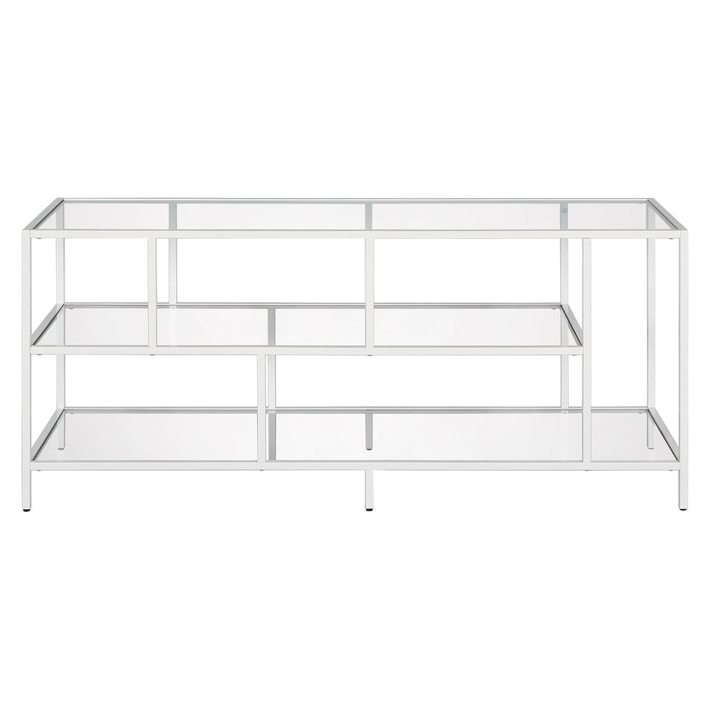 Winthrop Rectangular TV Stand with Glass Shelves for TV's up to 60" in Matte White. Picture 3