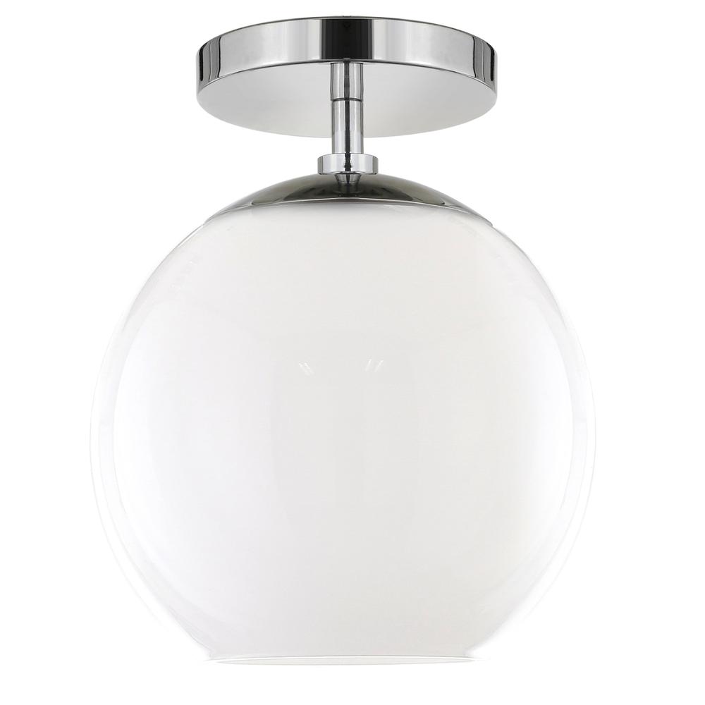 Bartlett 9" Wide Semi Flush Mount with Glass Shade in Polished Nickel/White Milk. Picture 1