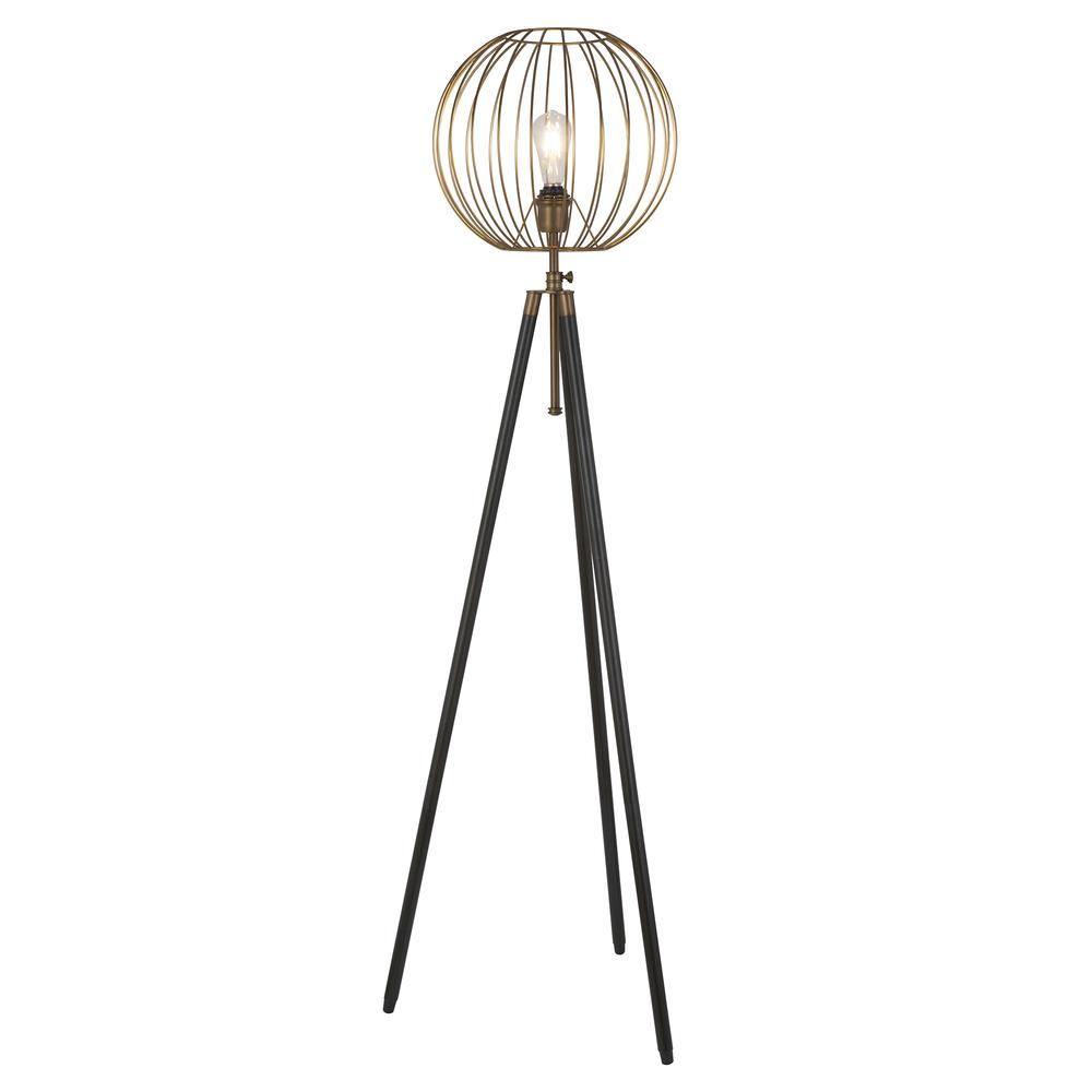 Paramon Tripod Floor Lamp with Metal Shade in Antique Brass/Antique Brass. Picture 1