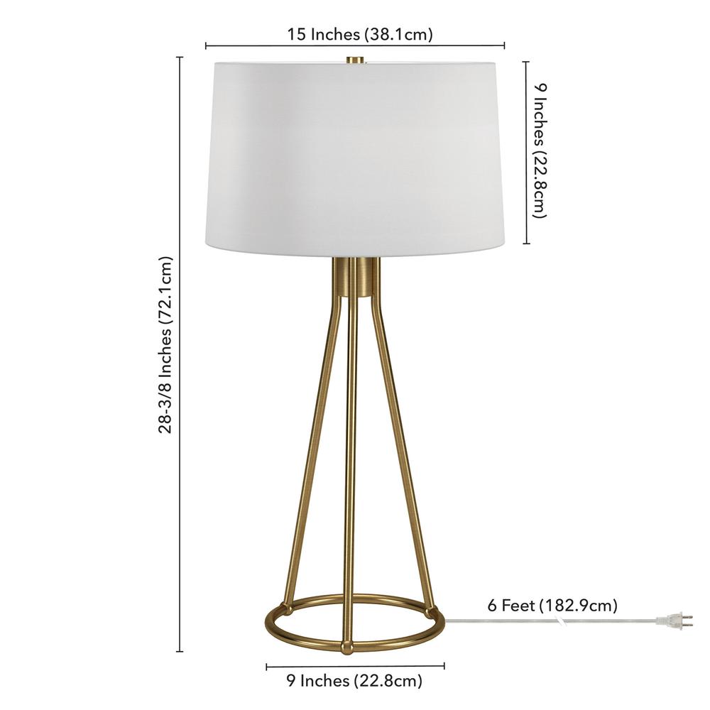 Nova 28" Tall Table Lamp with Fabric Shade in Brass/White. Picture 4