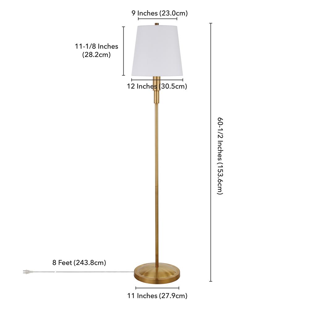 Emerson 60" Tall Floor Lamp with Fabric Shade in Brass/White. Picture 5
