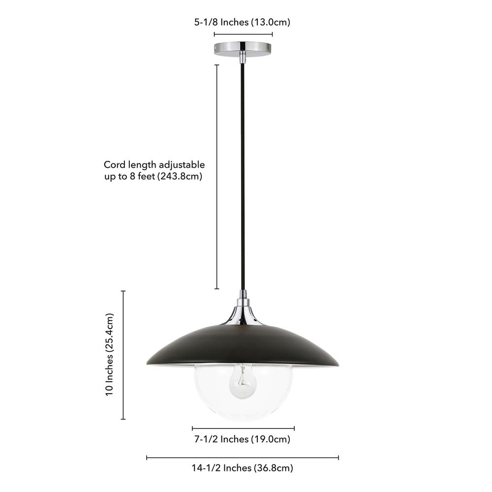 Alvia 14.5" Wide Pendant with Metal/Glass Shade in Matte Black/Polished Nickel/Matte Black. Picture 4