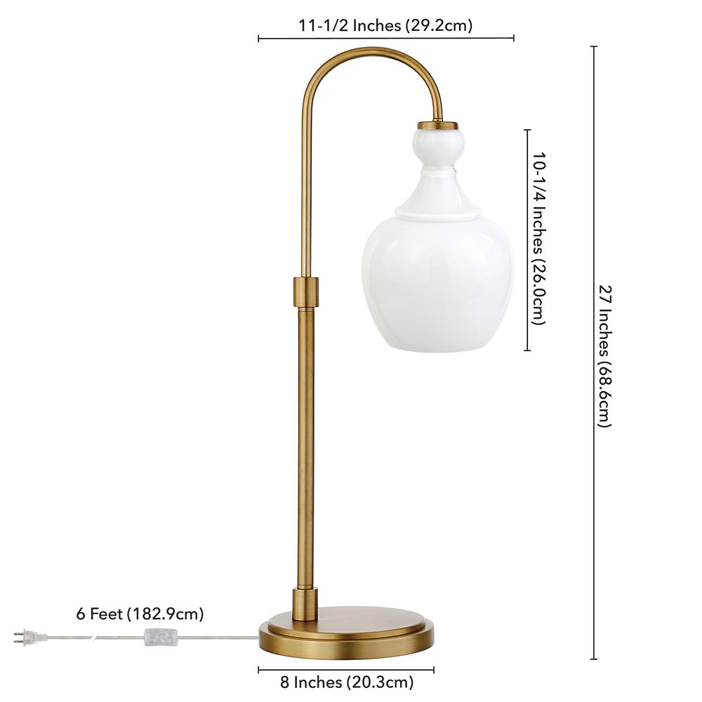 Verona 27" Tall Arc Table Lamp with Glass Shade in Brass/White Milk. Picture 4