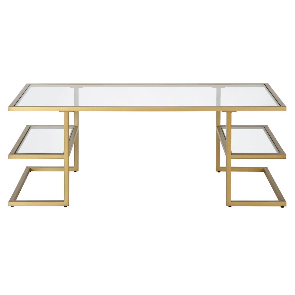 Circe 47'' Wide Rectangular Coffee Table in Brass. Picture 4