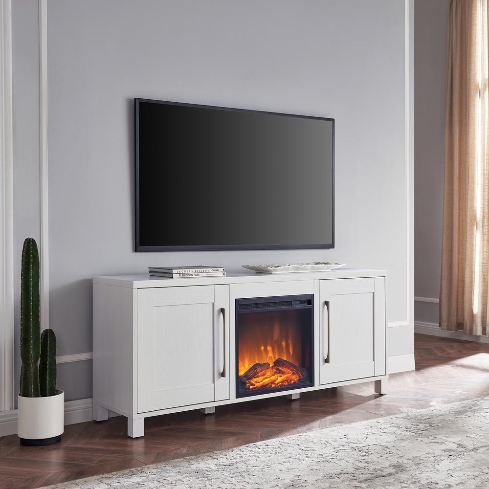 Chabot Rectangular TV Stand with Log Fireplace for TV's up to 65" in White. Picture 2