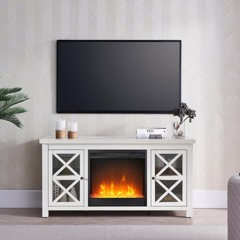 Colton Rectangular TV Stand with Crystal Fireplace for TV's up to 55" in White. Picture 4