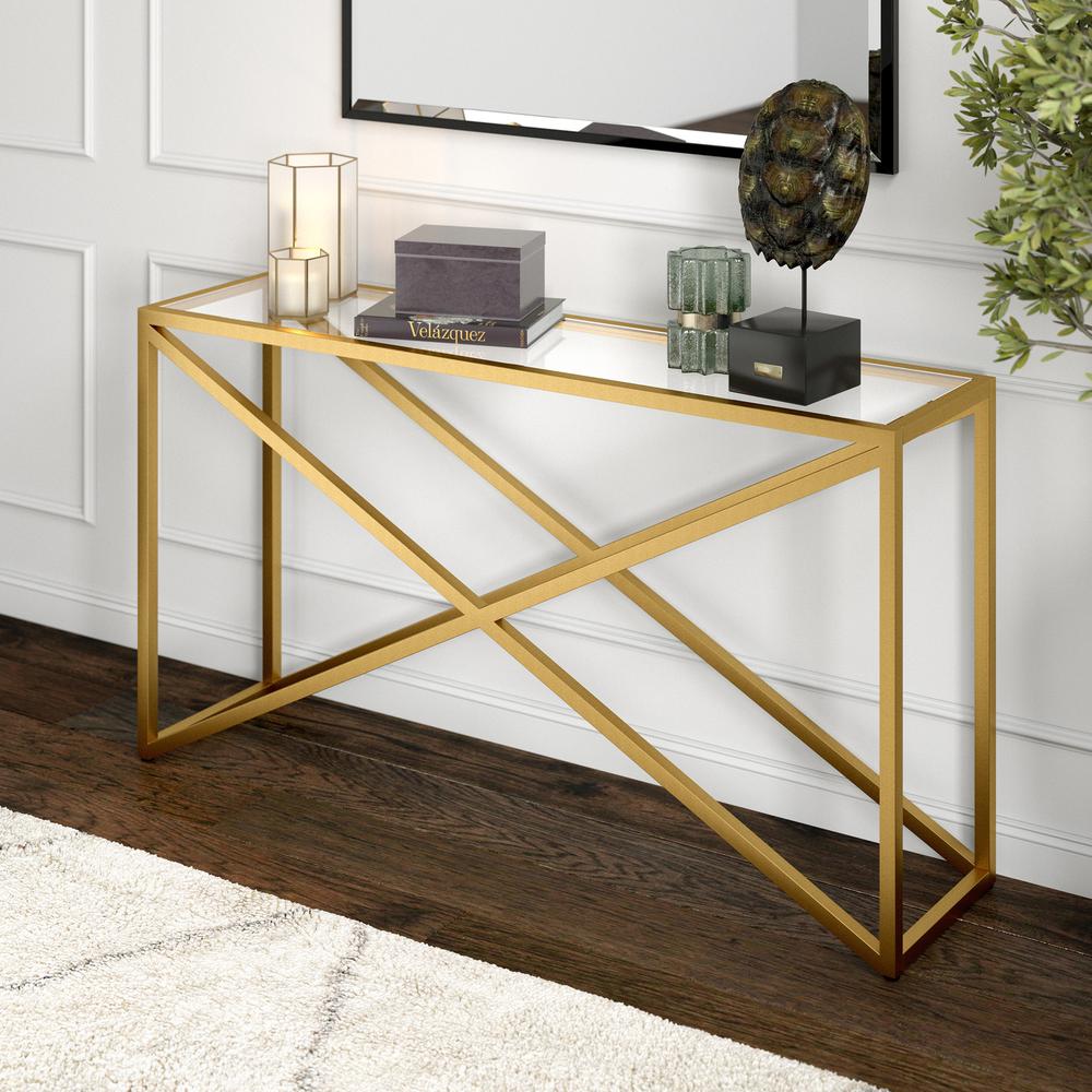 Calix 55'' Wide Rectangular Console Table in Brass. Picture 2